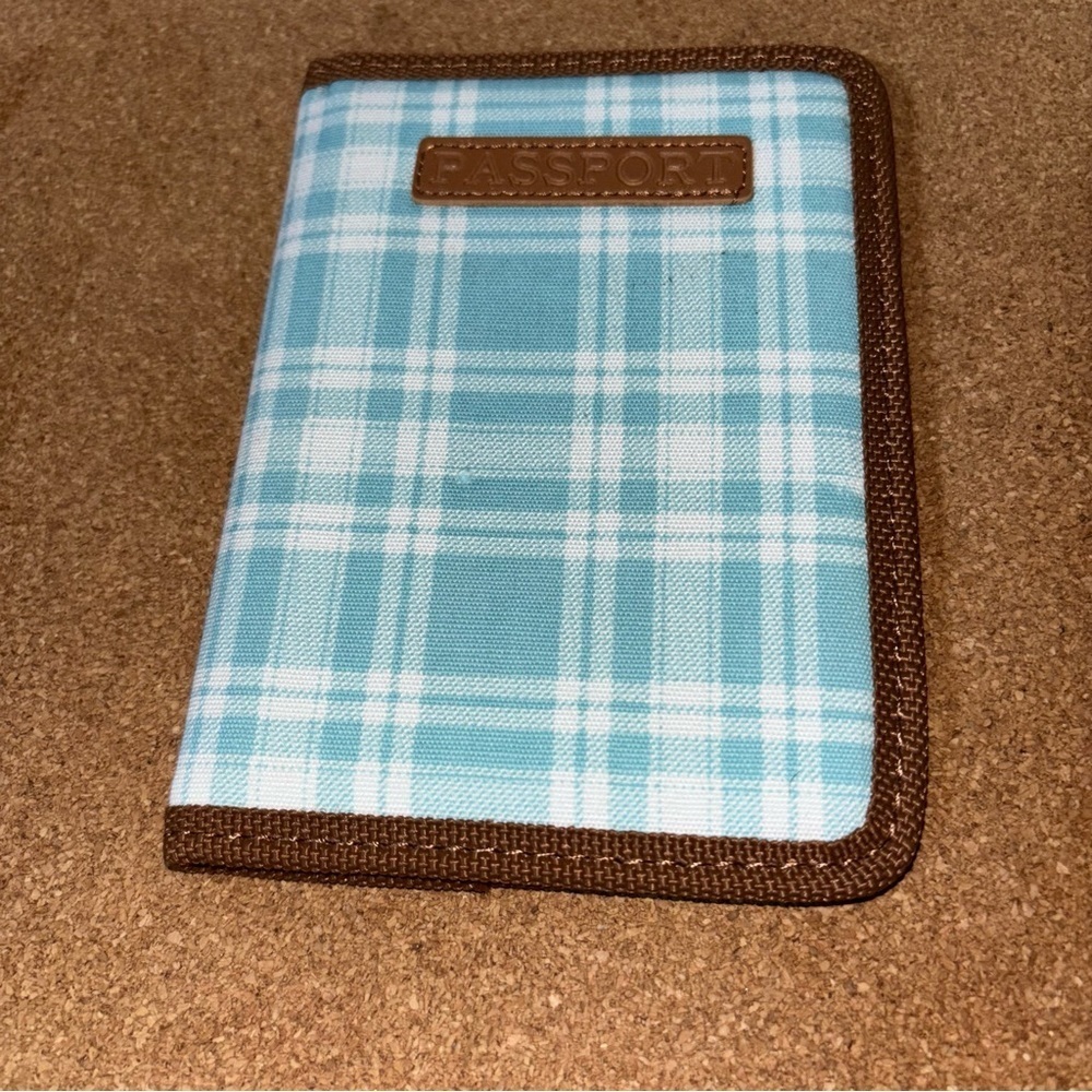 $5 When added to bundle of 3 Plaid Passport Holder Blue Gingham